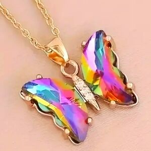 RAINBOW MYSTIC TOPAZ BUTTERFLY PENDANT 8 CARAT 22-IN GOLD/STERLING CHAIN